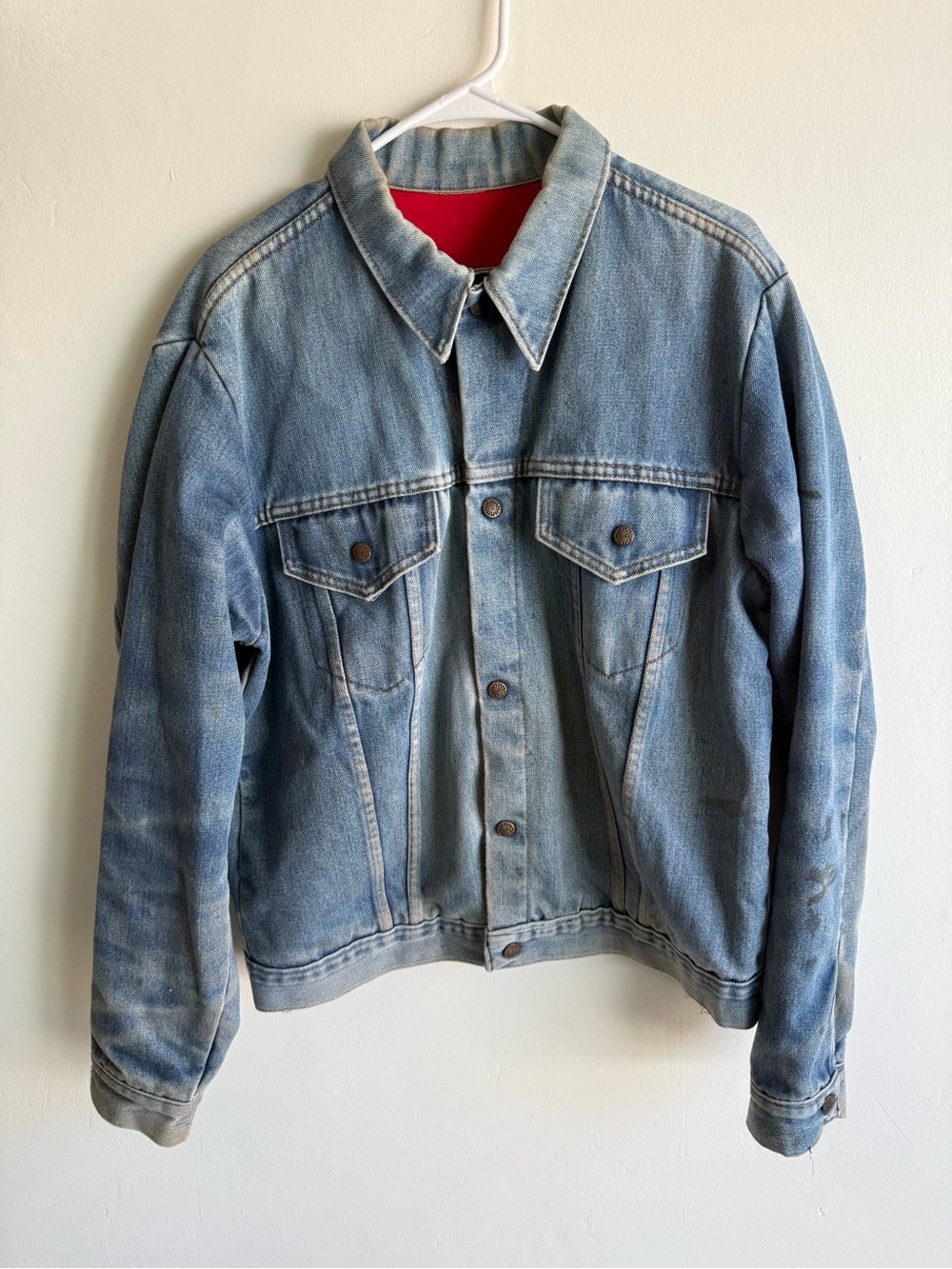 Vintage Men’s Blue Denim Distressed Trucker Work Jacket size XL